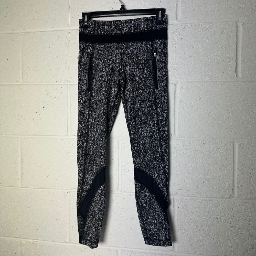 Lululemon Athletica Black White Speckled Mesh Panel‎ Leggings Women's Size 4